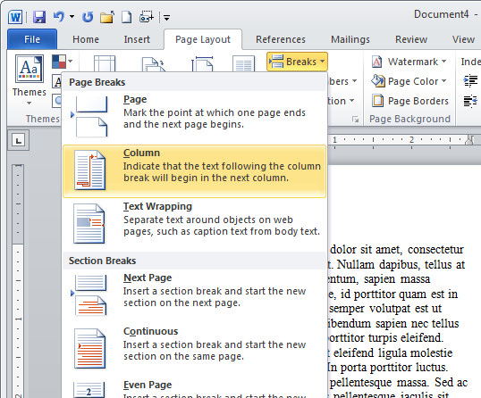 microsoft word for mac switch between columns
